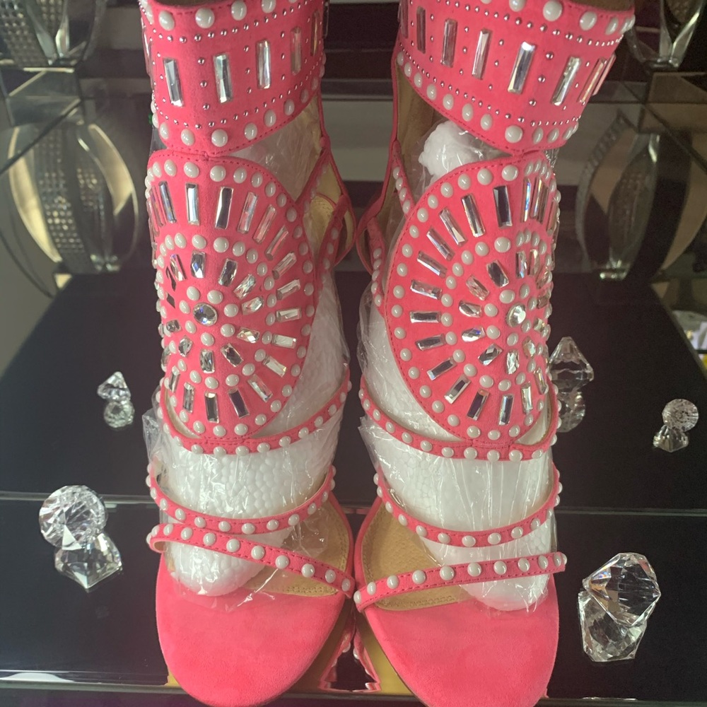 Rhinestone Beaded peep open toe heel